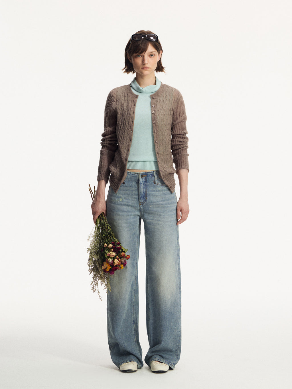 Wool Mohair Openwork Knit Cardigan