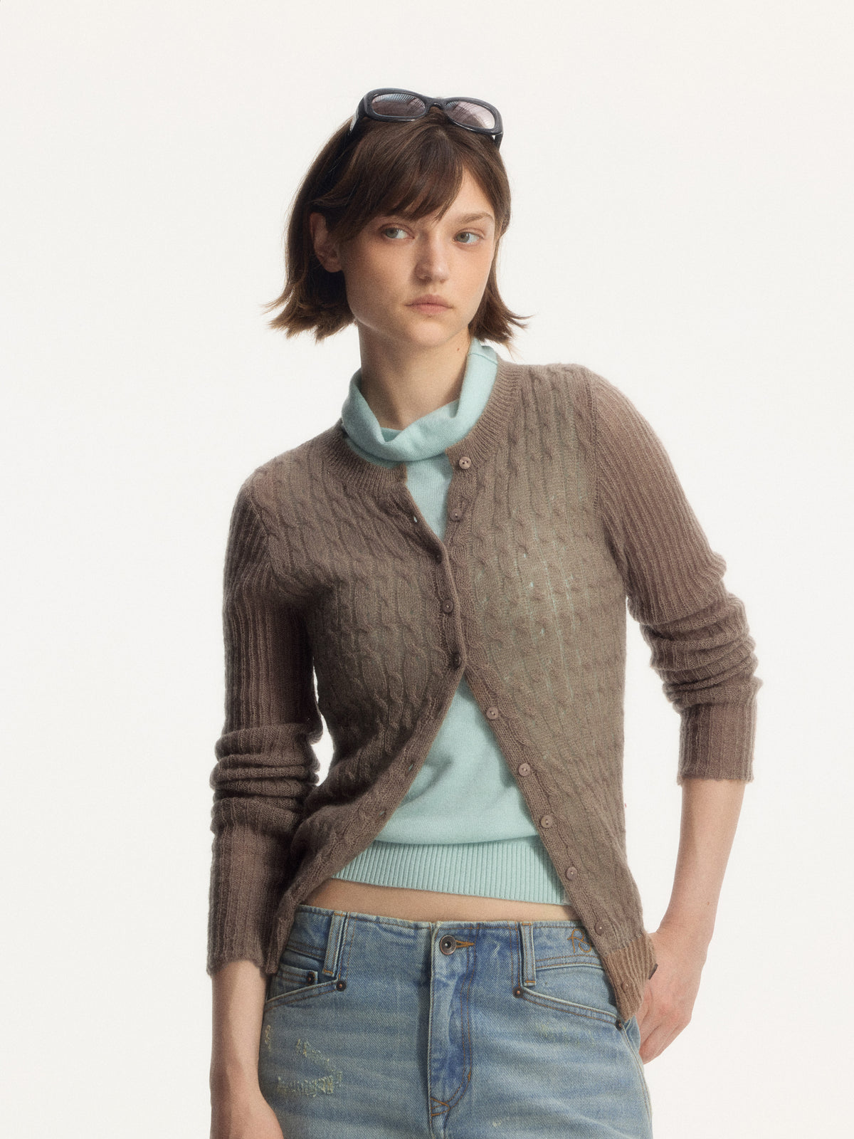 Wool Mohair Openwork Knit Cardigan