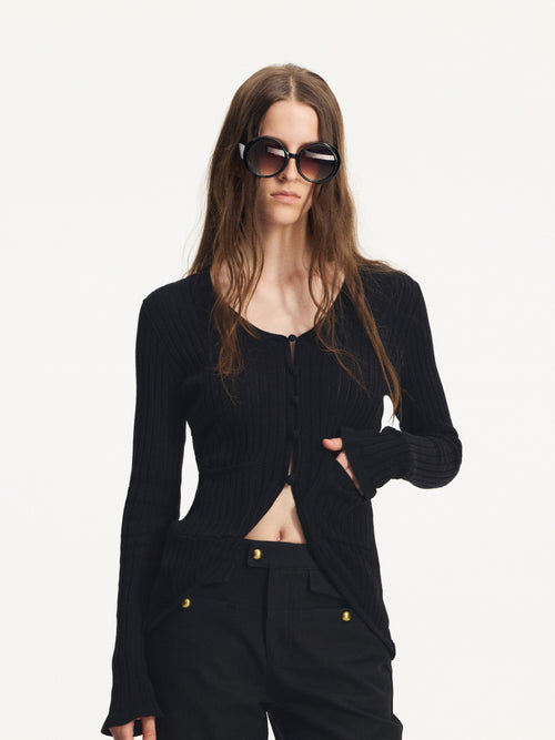 Openwork Mermaid-Hem Knit Cardigan
