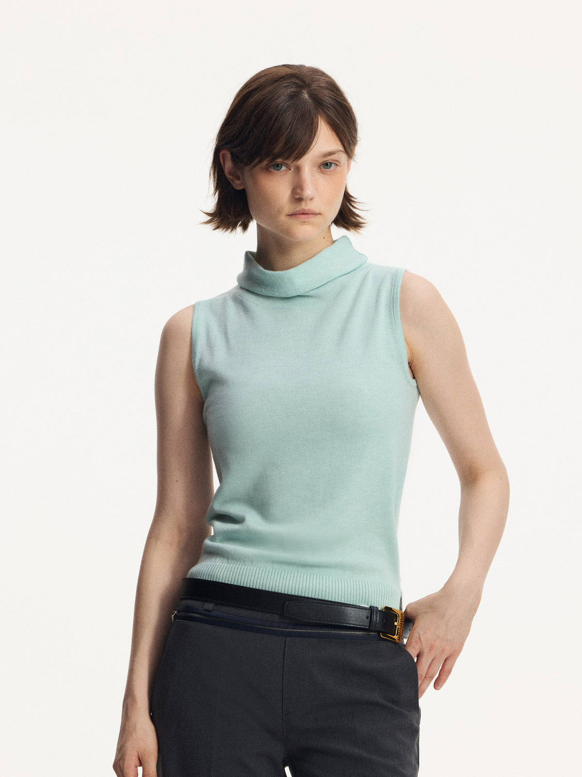 Wool Blend Mock-Neck Knit Vest