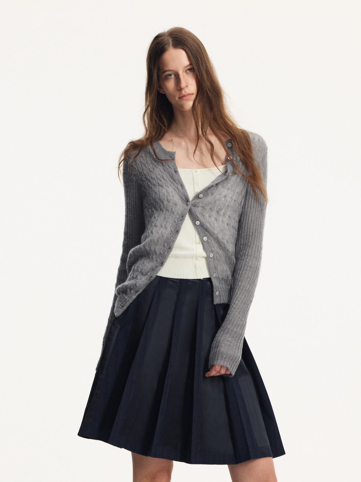 Wool Mohair Openwork Knit Cardigan