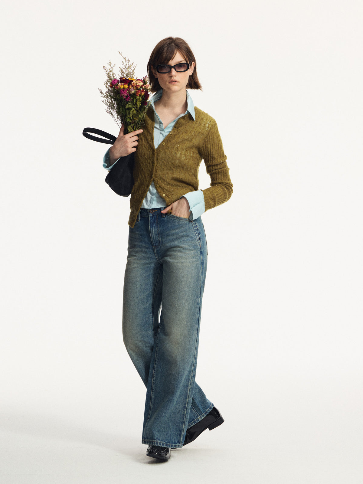 Wool Mohair Openwork Knit Cardigan