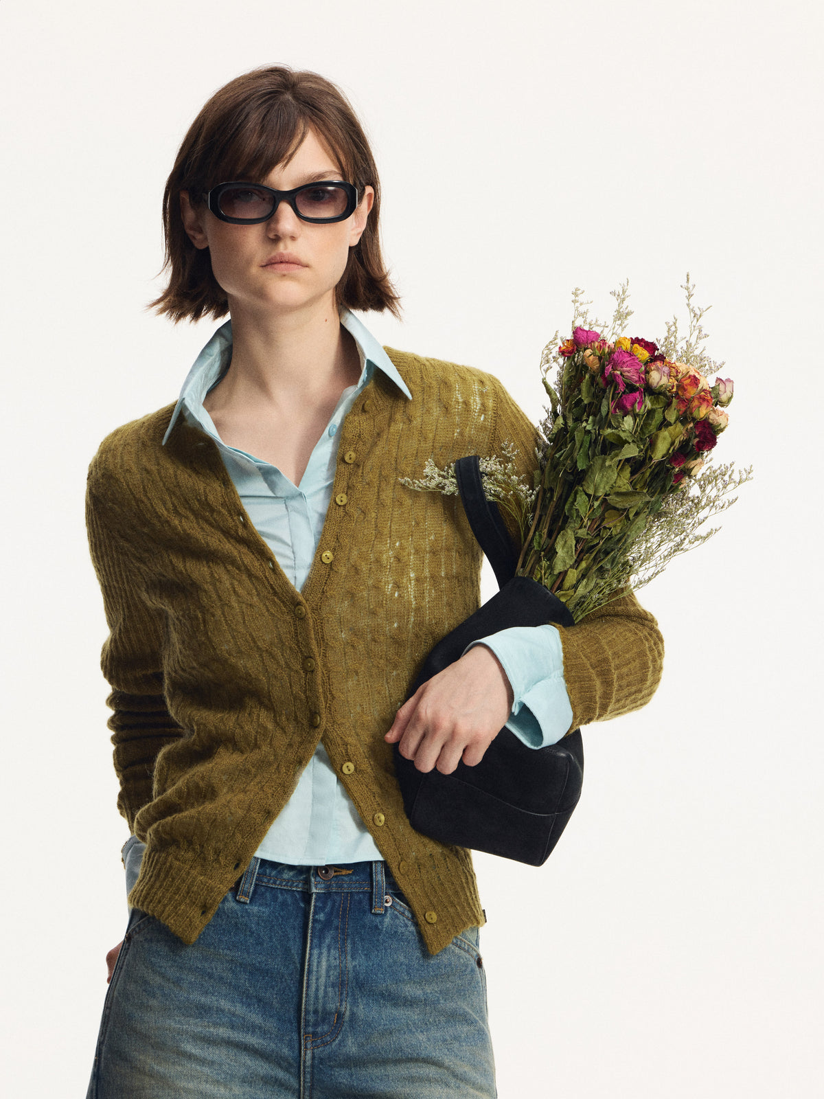 Wool Mohair Openwork Knit Cardigan