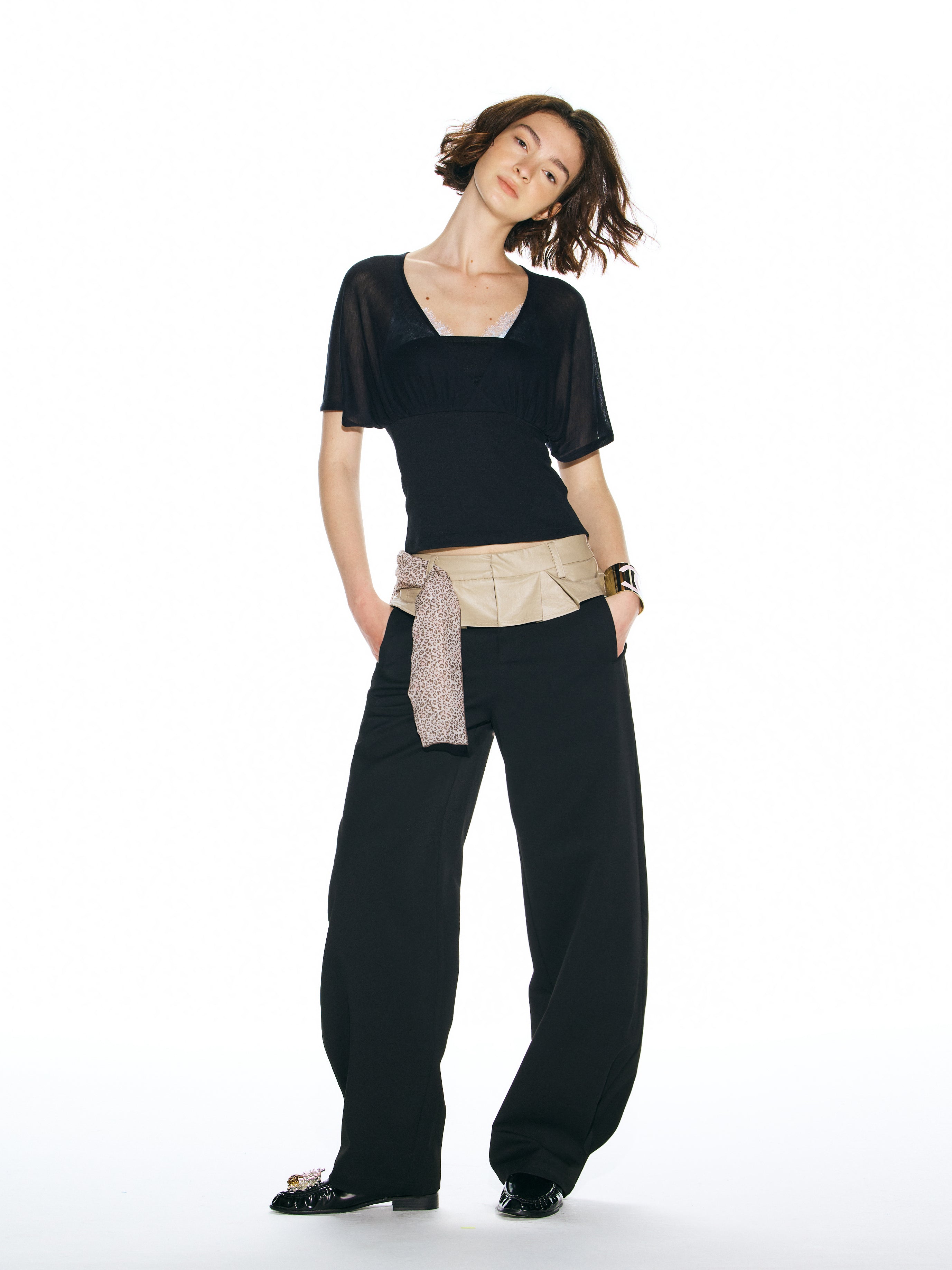 Runway Ticket  V-Neck Batwing Sleeve T-Shirt