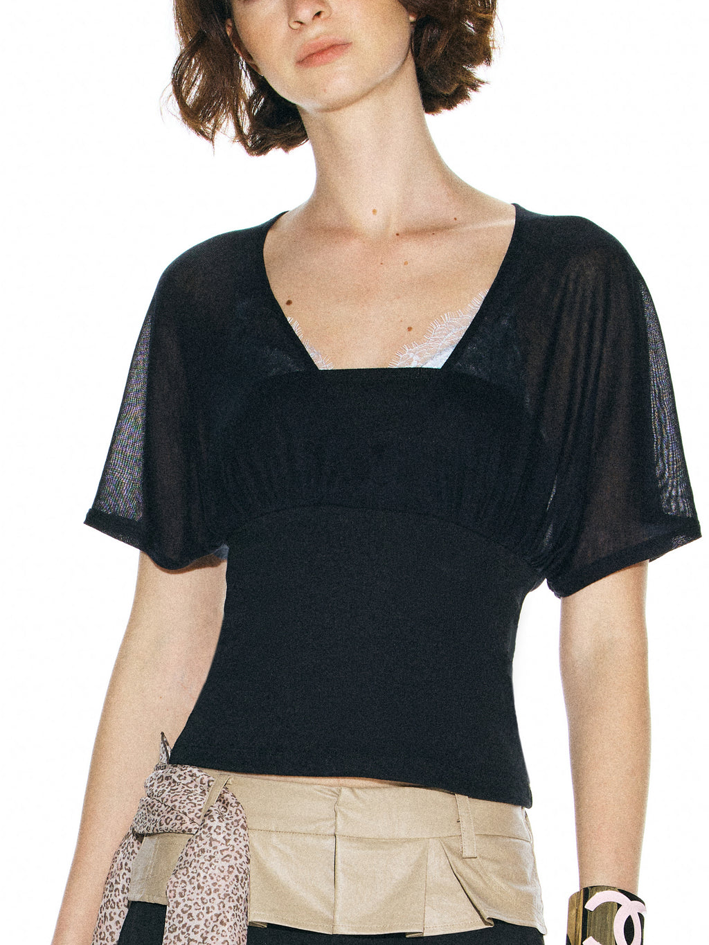 Runway Ticket  V-Neck Batwing Sleeve T-Shirt