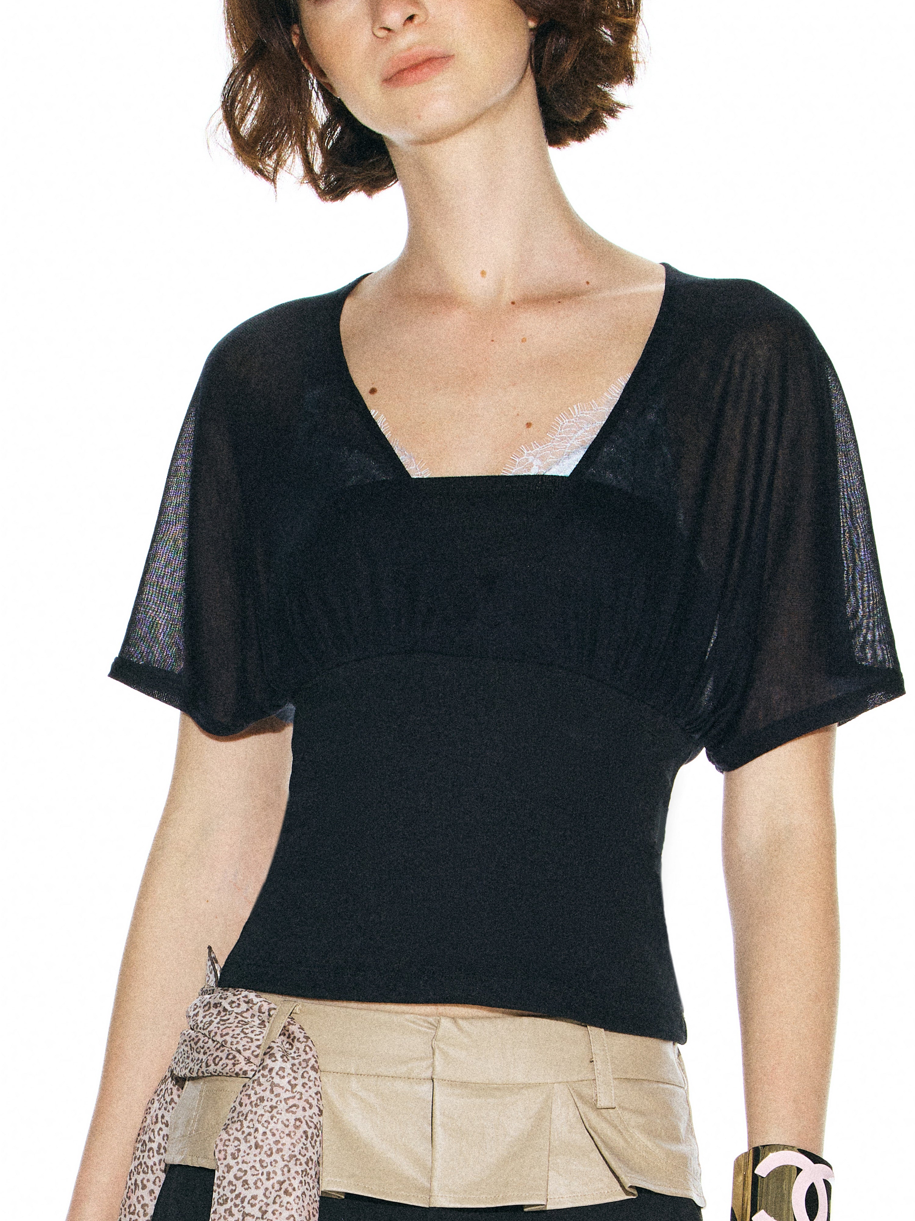 Runway Ticket  V-Neck Batwing Sleeve T-Shirt
