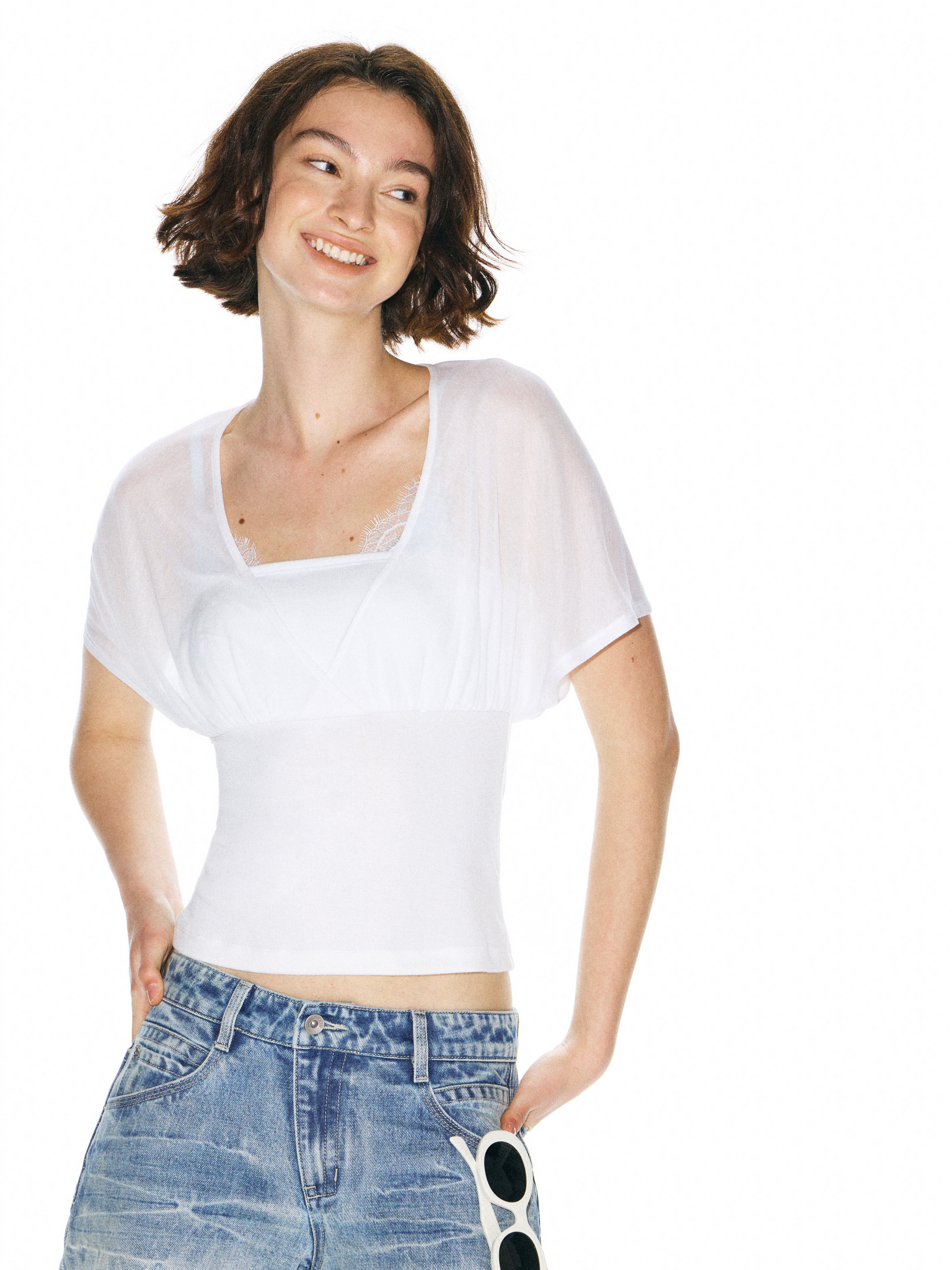 Runway Ticket  V-Neck Batwing Sleeve T-Shirt