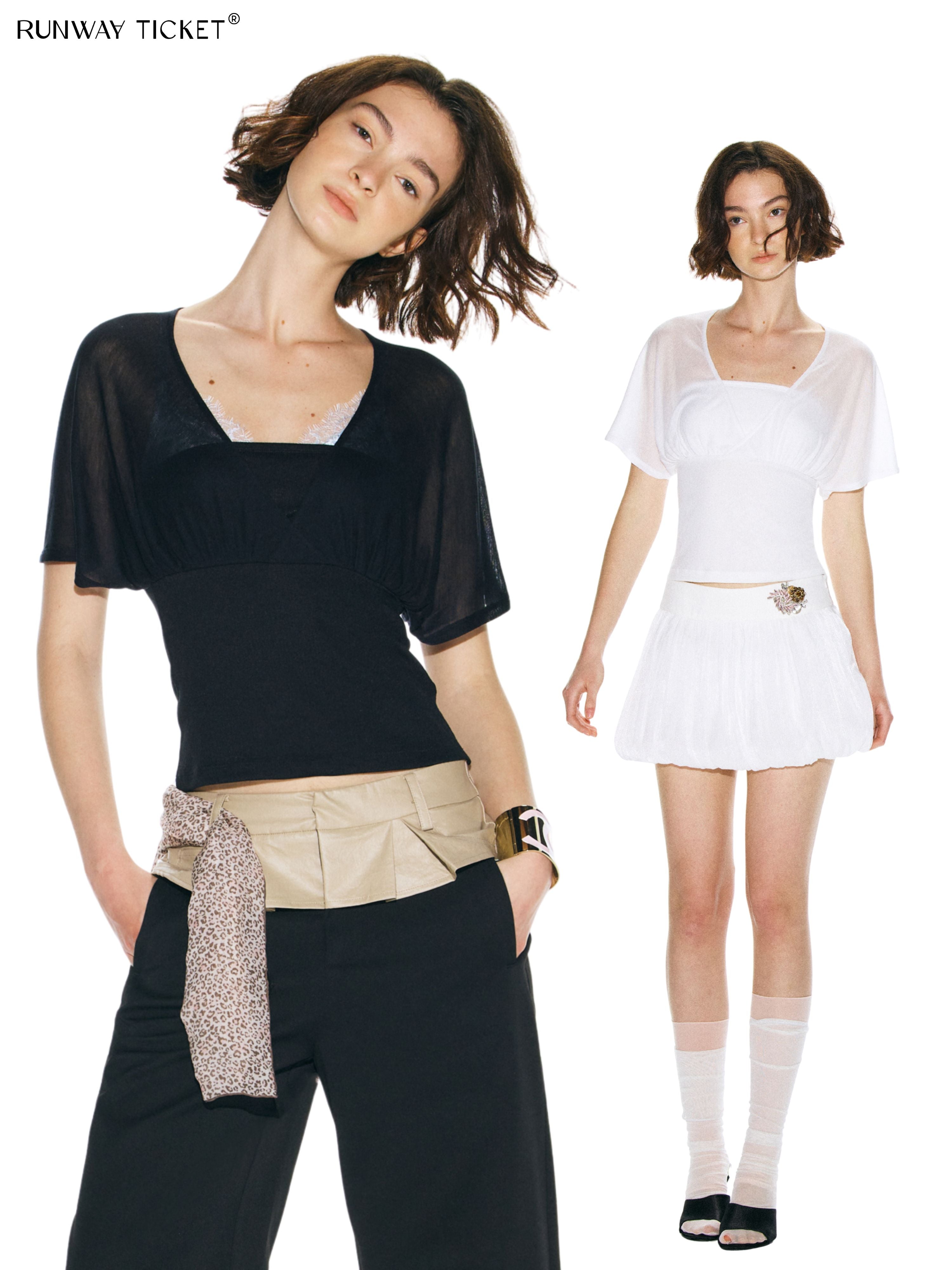 Runway Ticket  V-Neck Batwing Sleeve T-Shirt